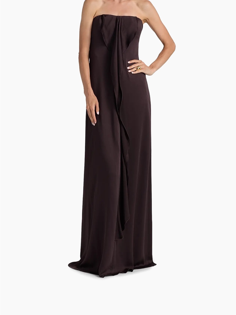 NWT Amsale Strapless Brown Formal Long Dress with Draped Front